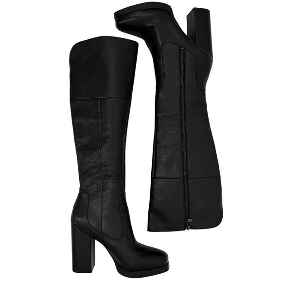Circus Sam Edelman Black Leather Knee High Platform Boots • Y2K Goth Baddie Edgy - Picture 11 of 16